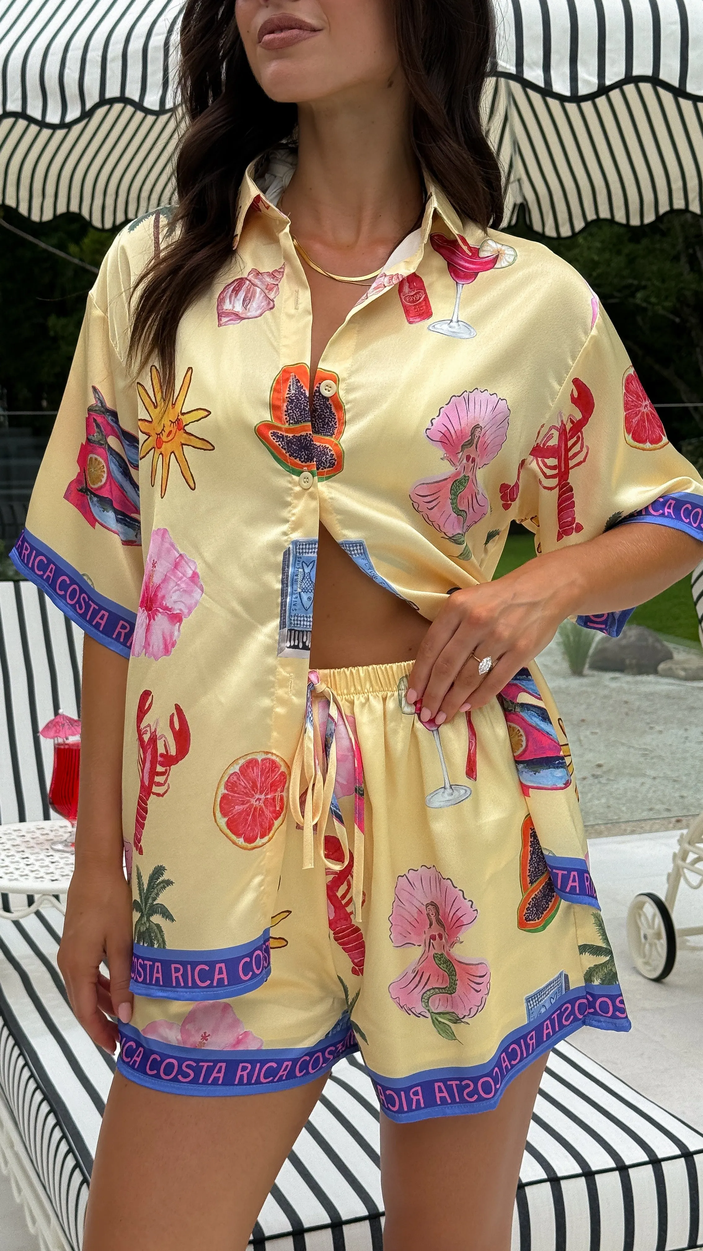 Costa Rica Satin Shirt and Shorts Set - Yellow sold by Billy J