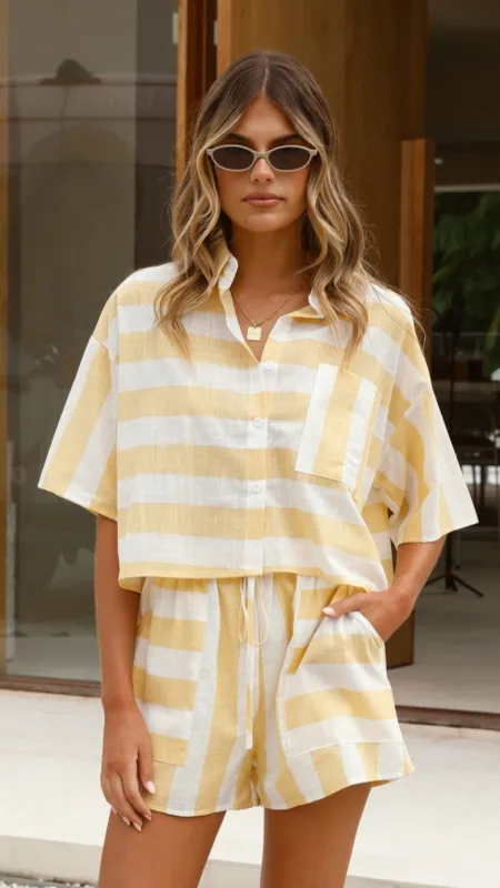 Belda Shirt and Shorts Set - Yellow Stripe sold by Billy J