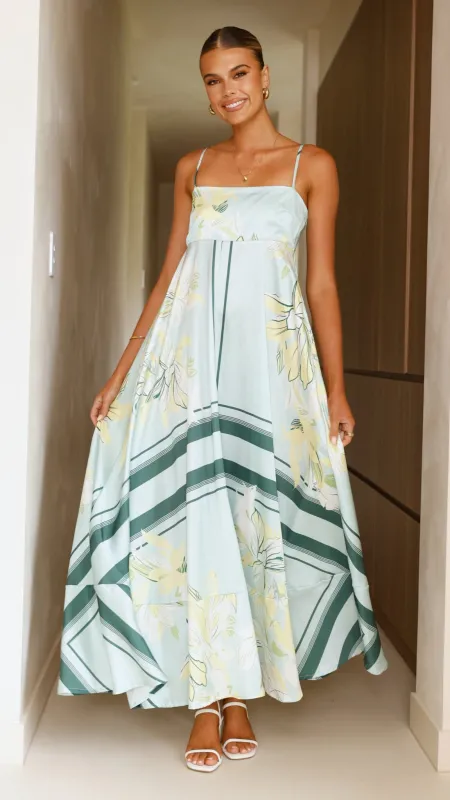 Kaethe Maxi Dress - Aqua/Yellow Print sold by Billy J