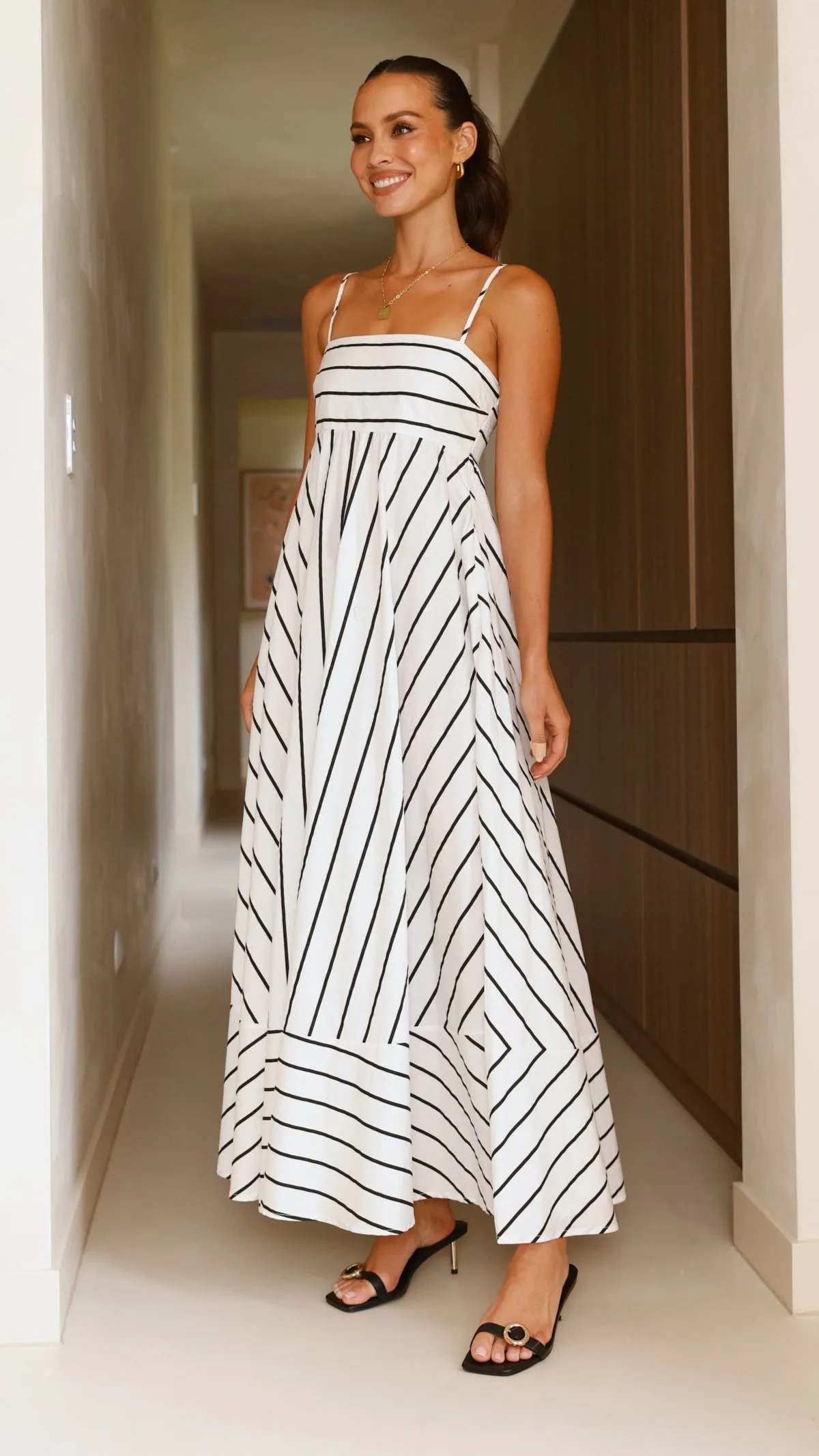 Kaethe Maxi Dress - White/Black Stripe sold by Billy J product image thumbnail 3