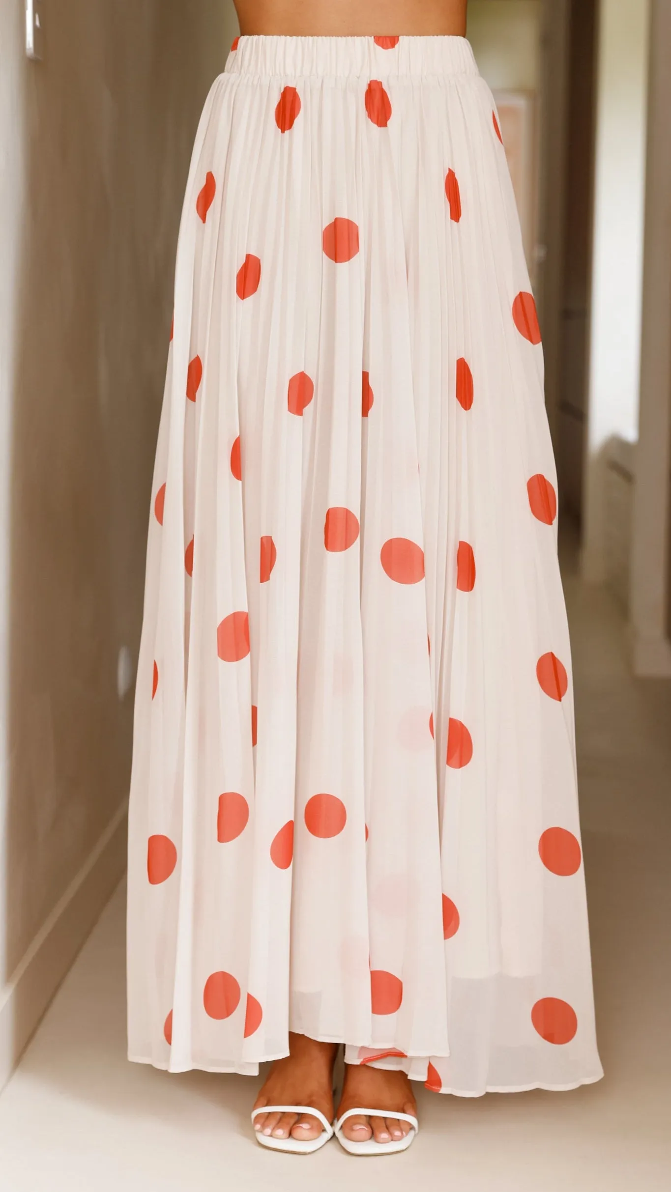 Cambree Peplum Top and Maxi Skirt Set - Beige / Red Polka Dot sold by Billy J product image thumbnail 2
