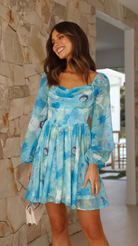 Kirsty Mini Dress - Blue Floral sold by Billy J