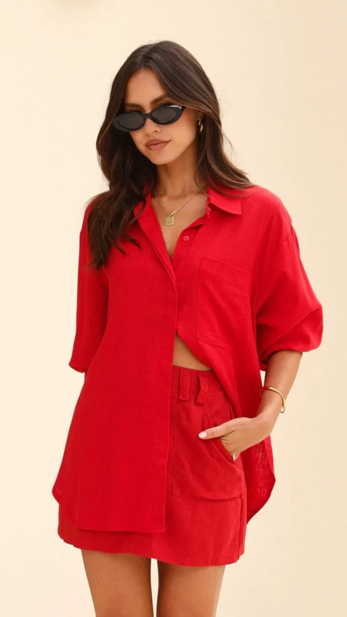 Charla Button Up Top - Red sold by Billy J