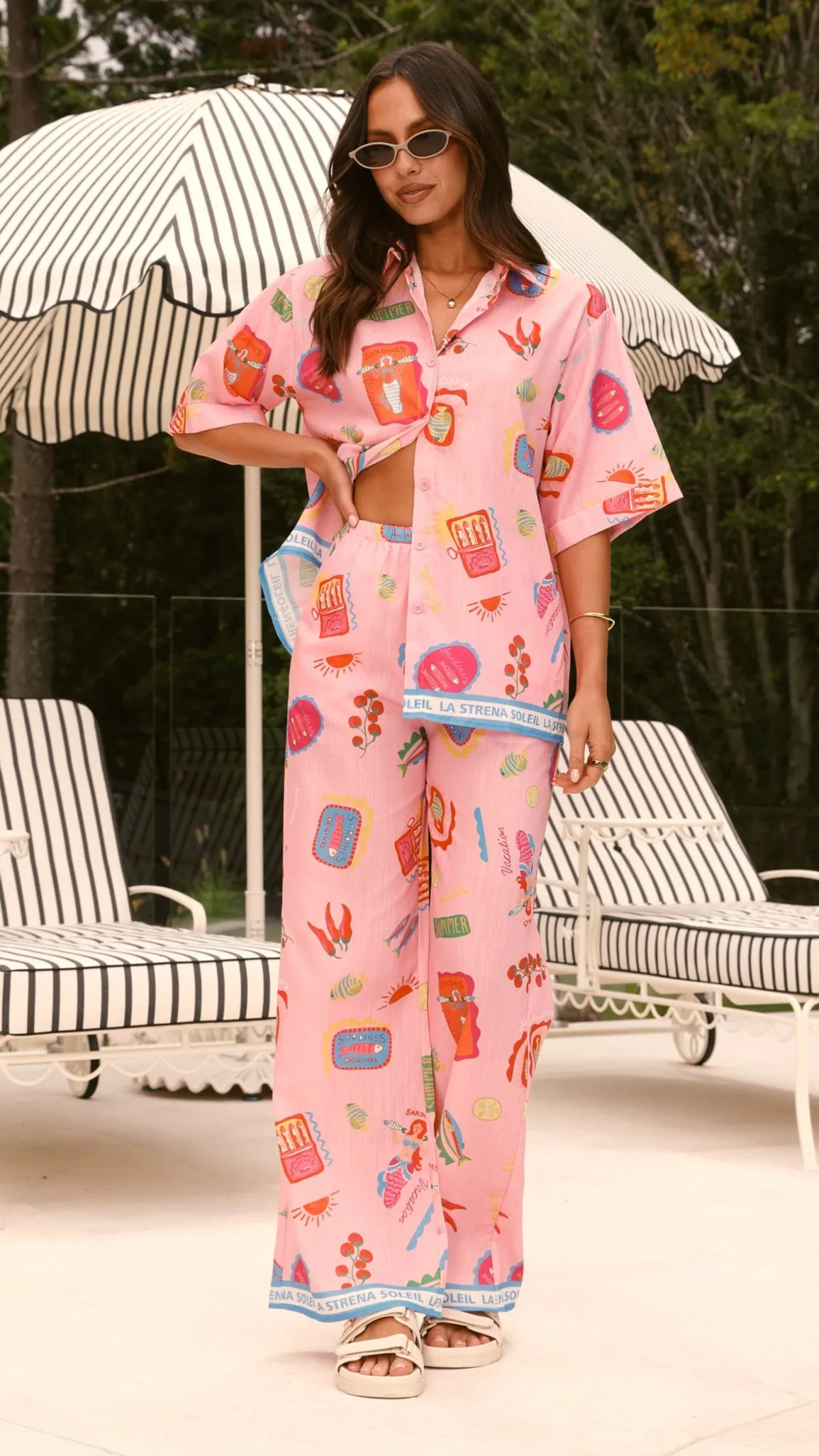 La Sirena Button Up Shirt and Pants Set - Pink Soleil sold by Billy J
