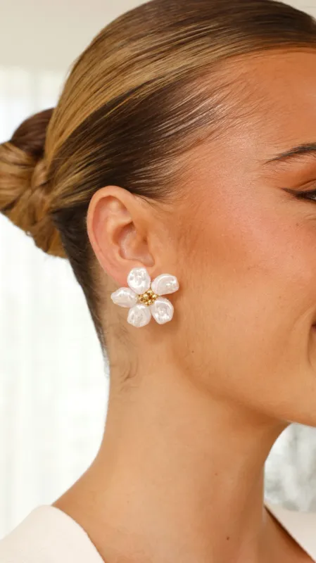 Yessica Flower 14K Gold Earrings - Gold / Pearl sold by Billy J