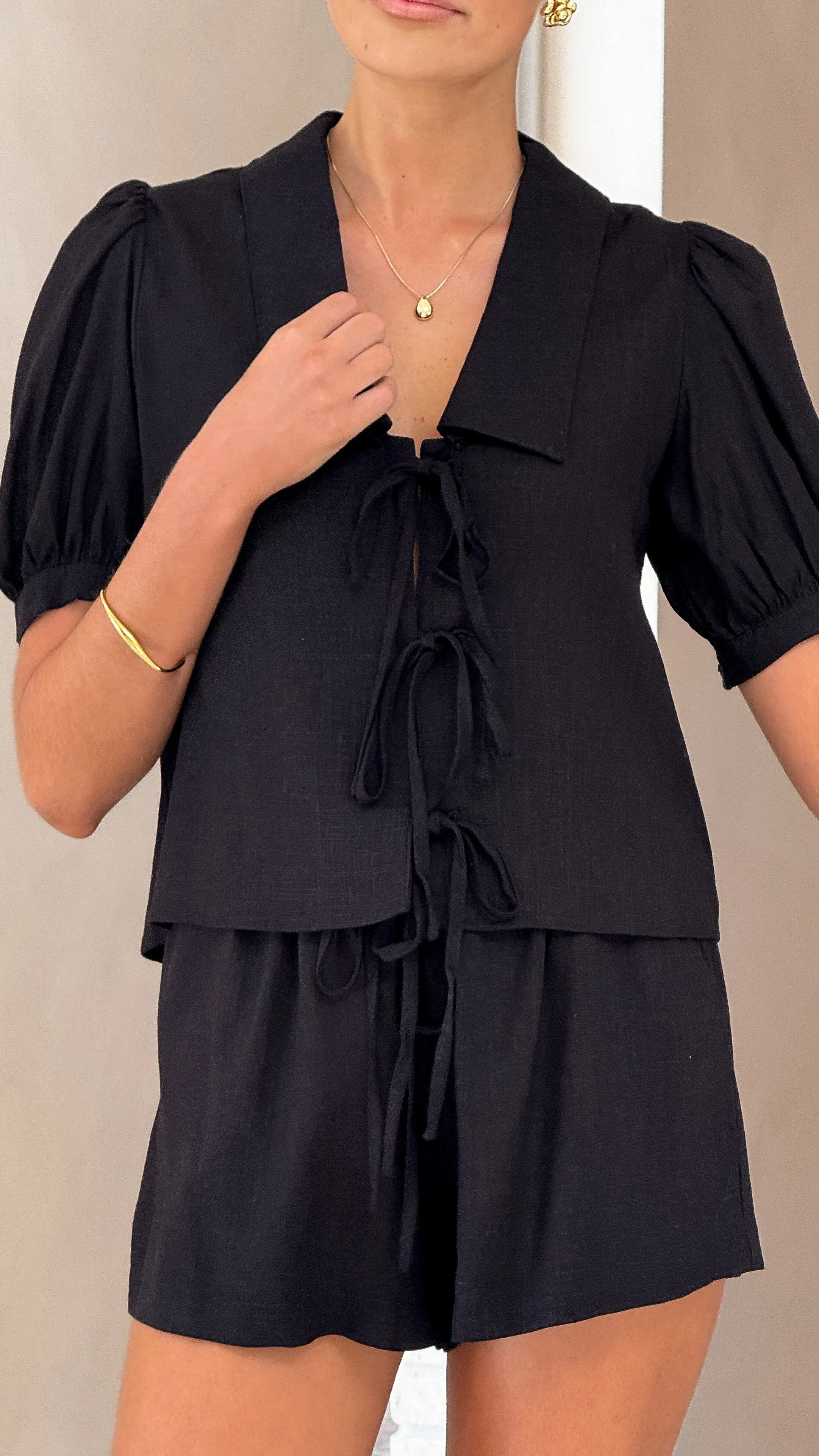Maribel Tie Front Shirt - Black sold by Billy J