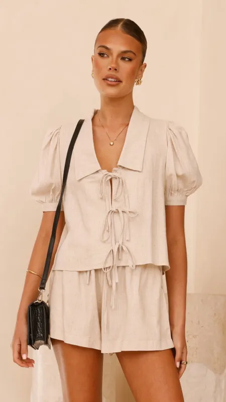 Maribel Tie Front Shirt - Beige sold by Billy J