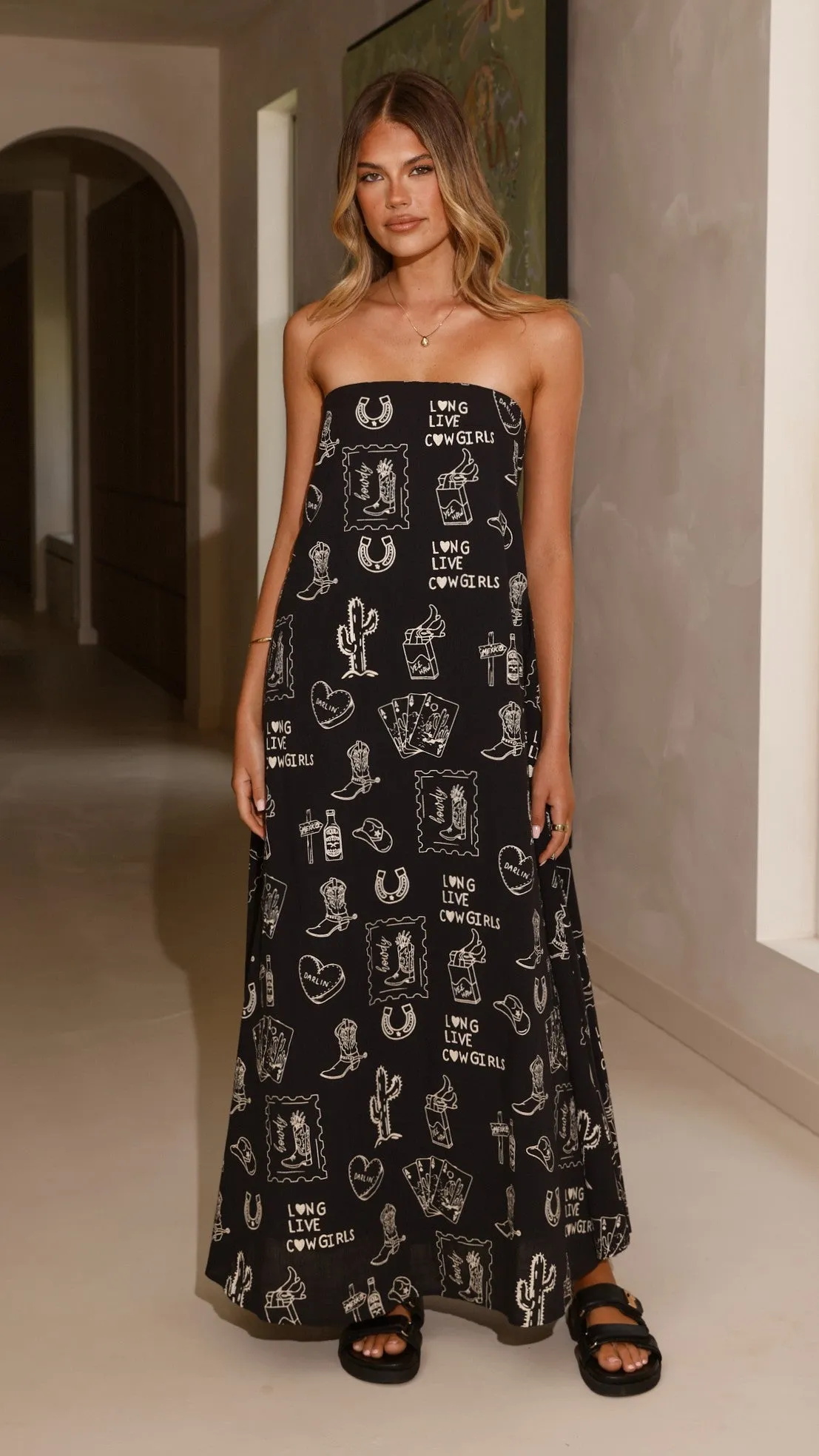 Connie Maxi Dress - Black/Beige Cowgirl sold by Billy J