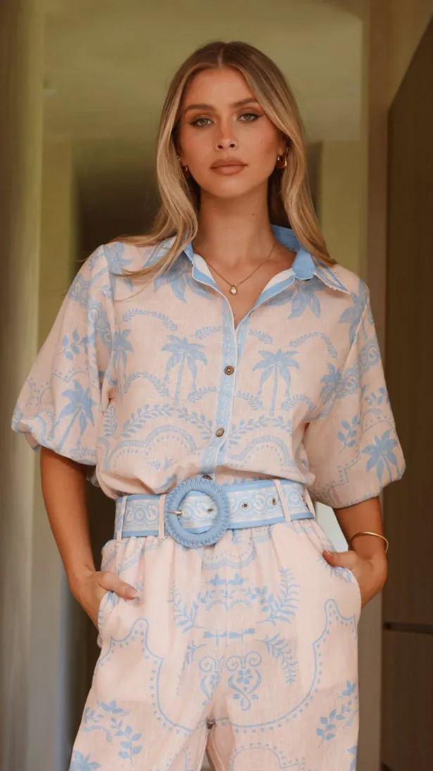 Xander 3/4 Sleeve Button Down Shirt - Blue sold by Billy J