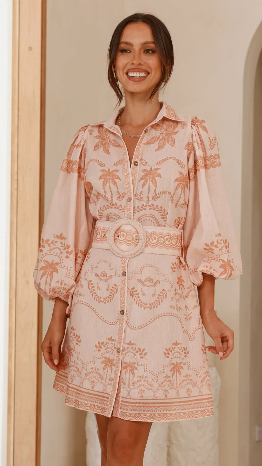 Xander Long Sleeve Mini Dress - Natural sold by Billy J