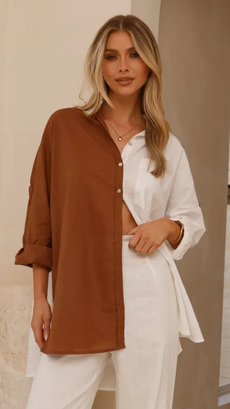 Elouisa Button Up Shirt - Choc/White sold by Billy J