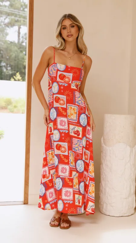 Indigo Maxi Dress - Travel Tales Red sold by Billy J