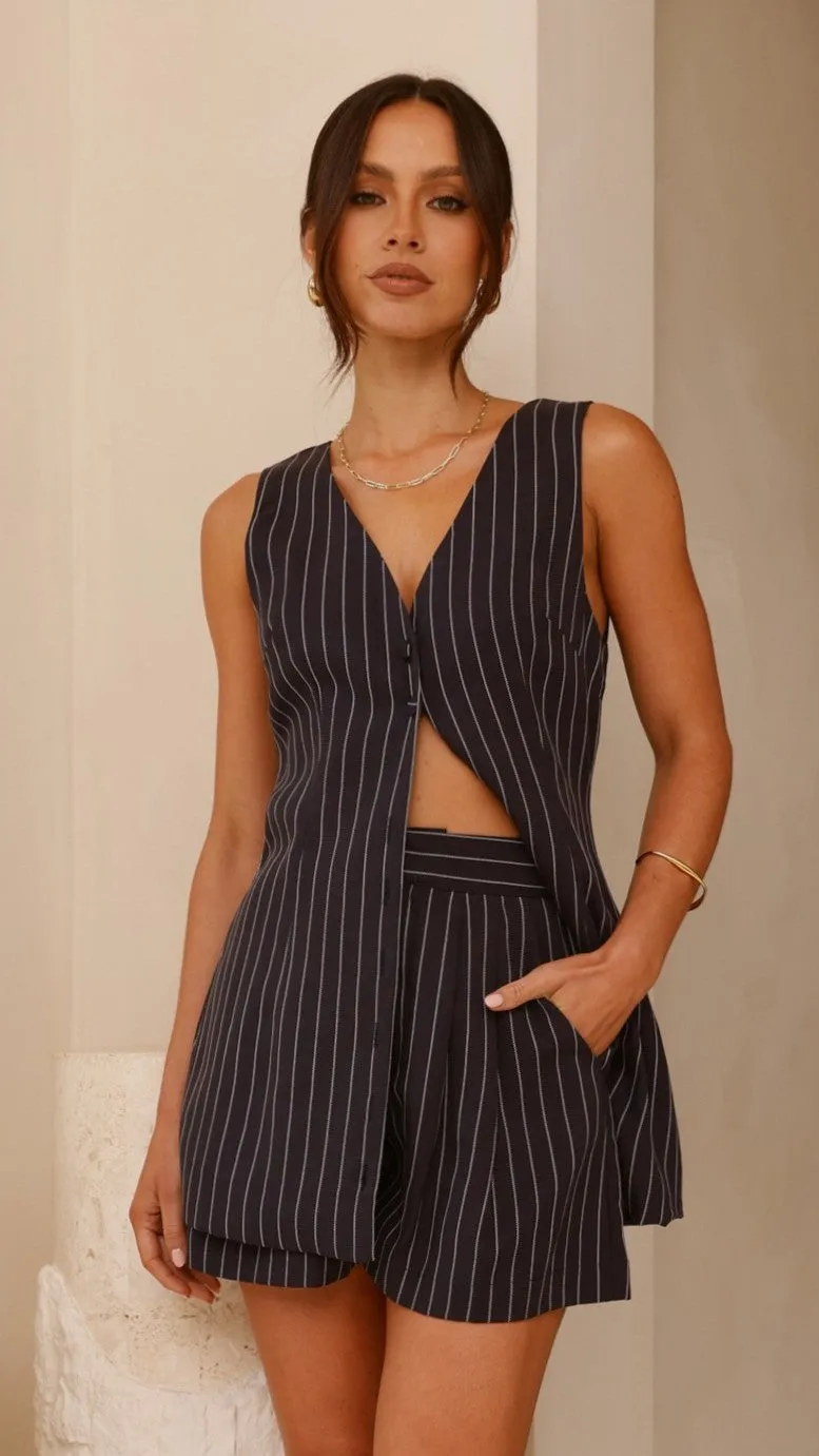 Chancellor Button Up Vest - Blue Stripe sold by Billy J