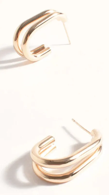 Double Curved Front Stud Earrings - Gold sold by Billy J