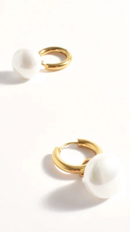 Dropped Pearl Mini Hoop Earrings - Gold sold by Billy J