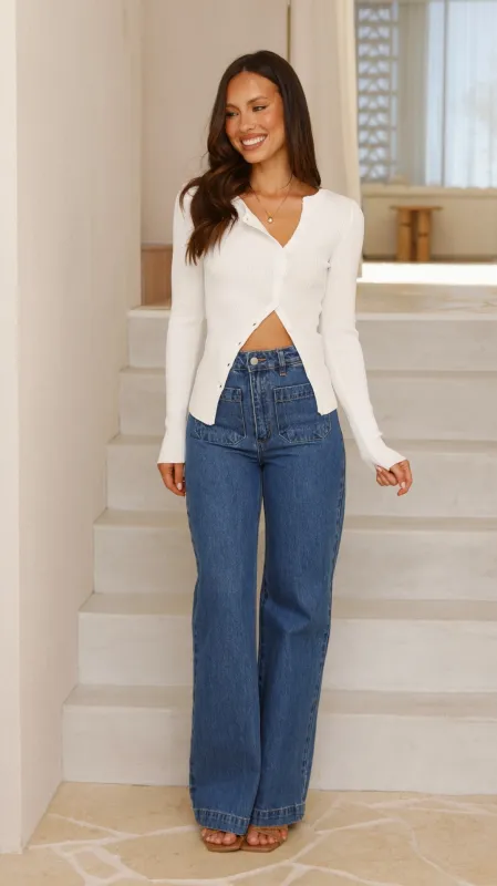 Lyra Long Sleeve Ribbed Top - White sold by Billy J