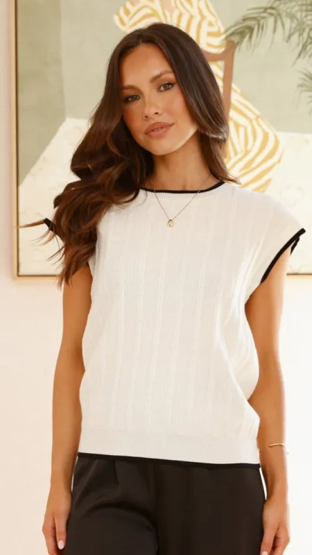 Adana Contrast Top - White / Black sold by Billy J