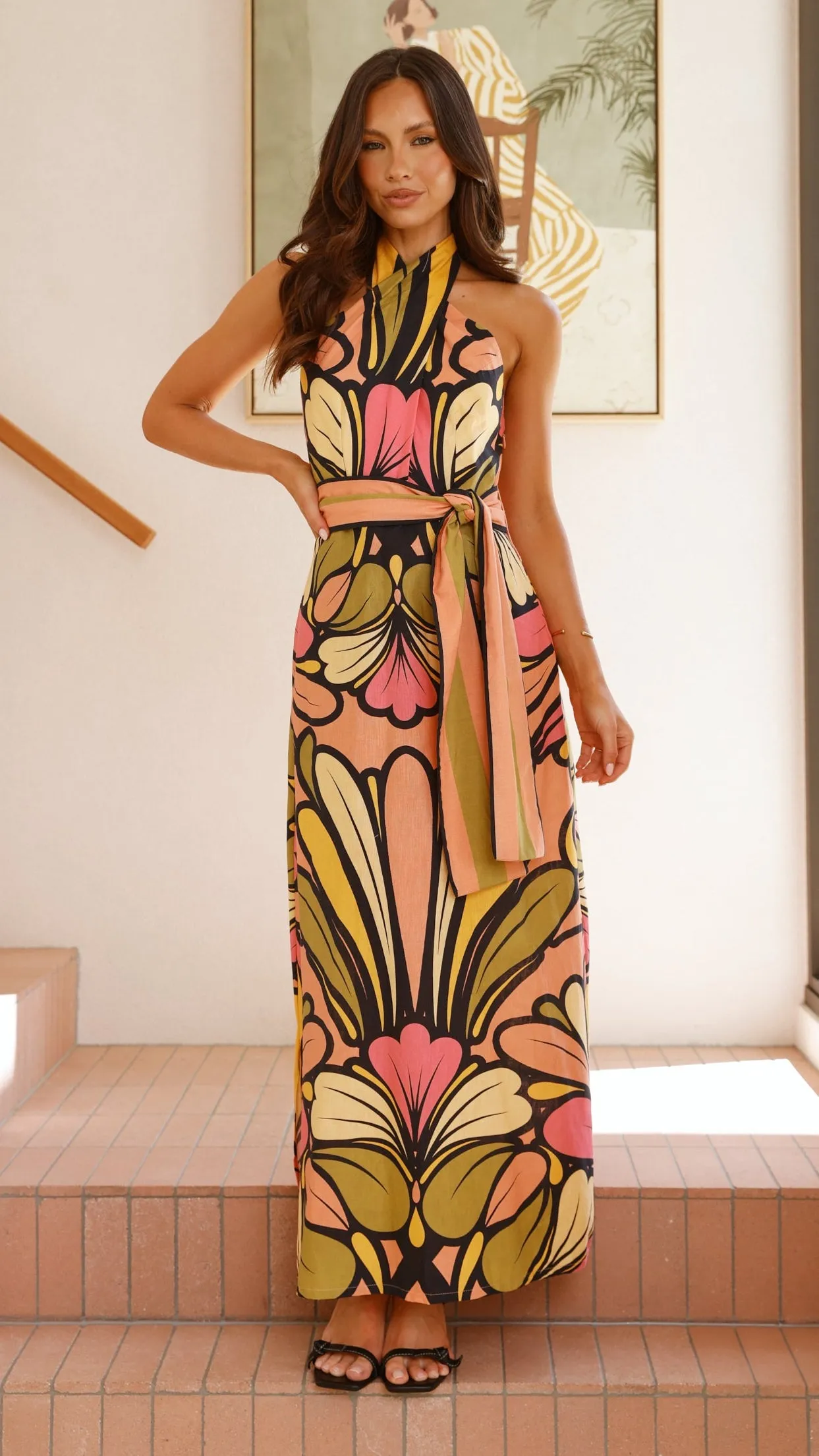 Portugal Twist Halter Maxi Dress - Melon sold by Billy J