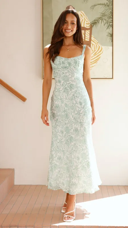 Margo Midi Dress - Green Flower sold by Billy J