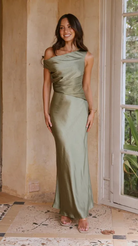 Auria Off Shoulder Maxi Dress - Olive sold by Billy J