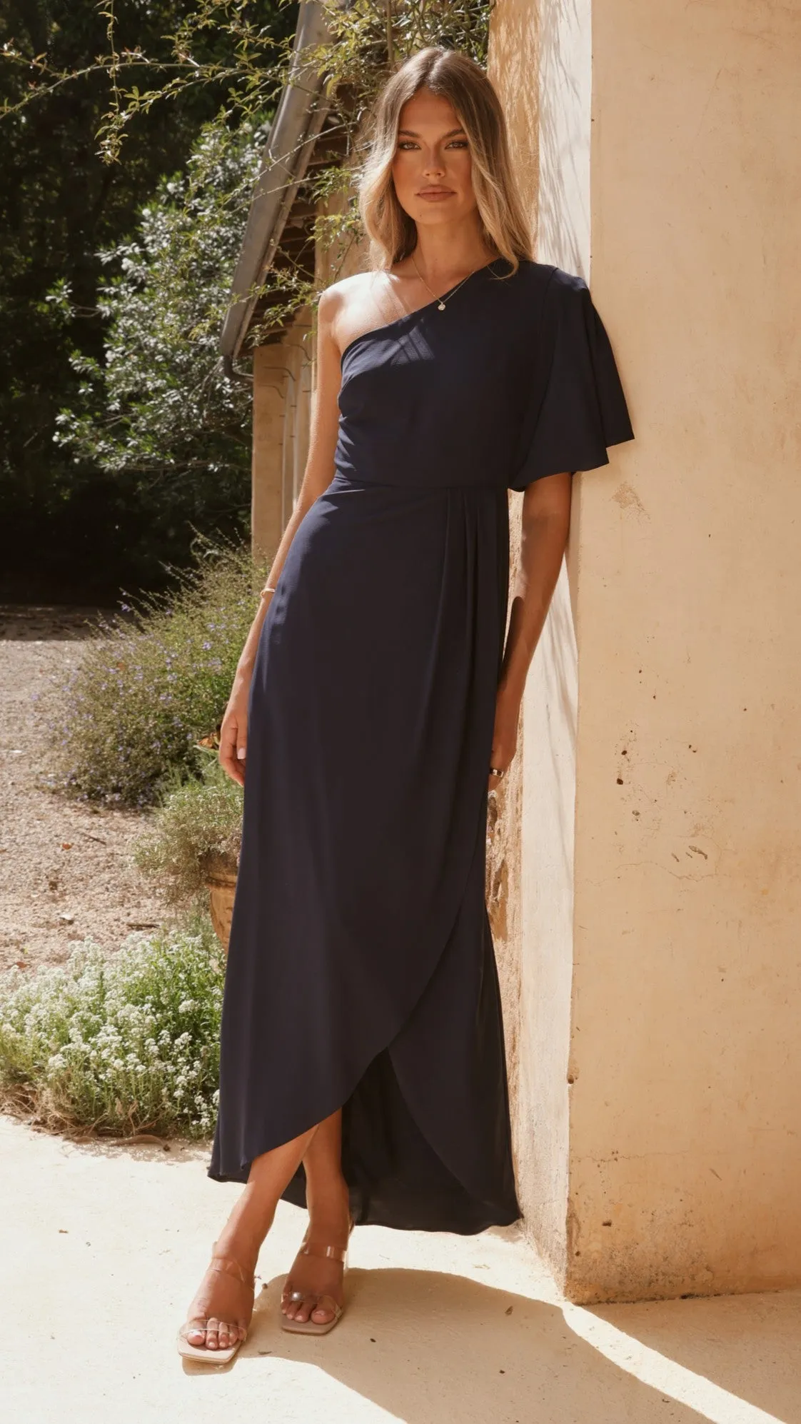 Emma One Sleeve Maxi Dress - Navy sold by Billy J