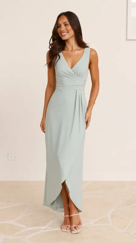 Pamela V Neck Maxi Dress - Sage sold by Billy J
