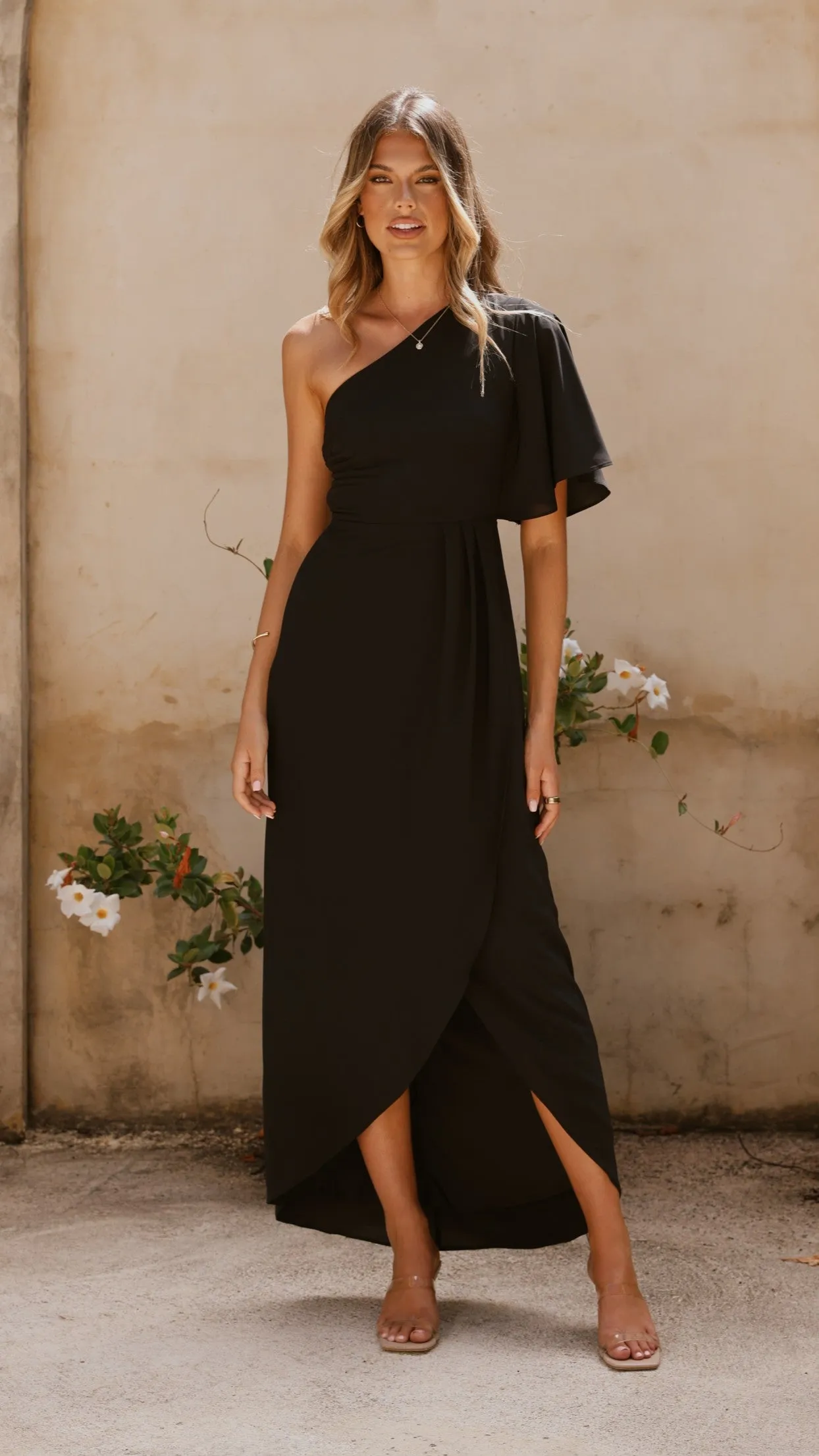 Emma One Sleeve Maxi Dress - Black sold by Billy J