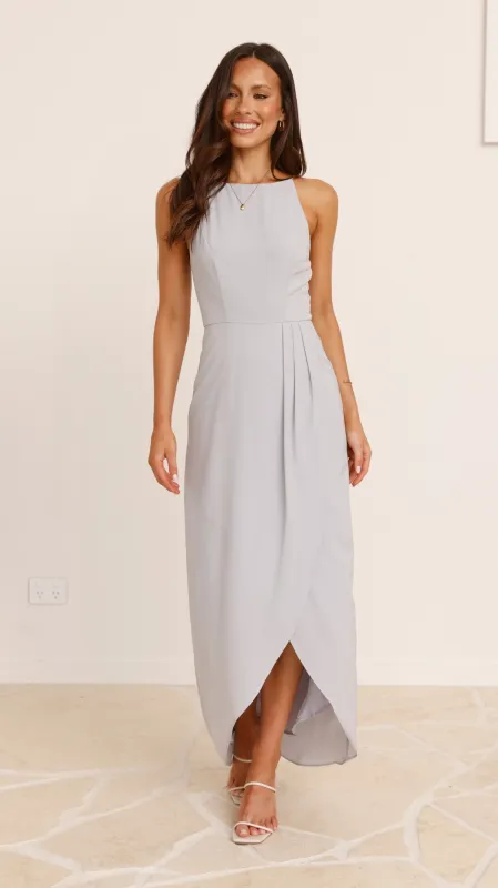 Genevieve Boat Neck Maxi Dress - Silver sold by Billy J