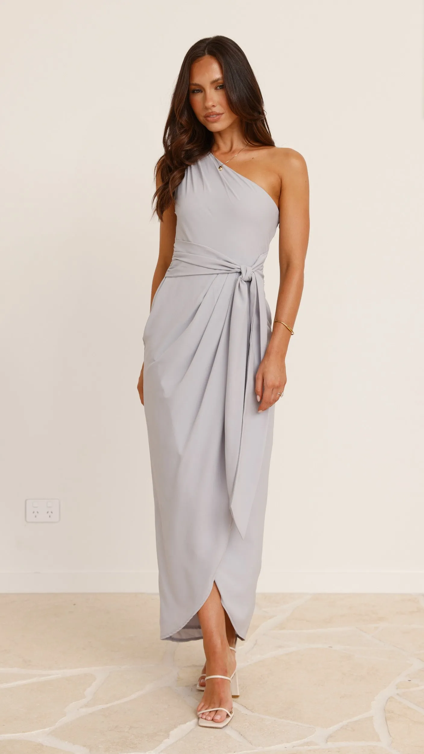 Clara One Shoulder Maxi Dress - Light Grey sold by Billy J