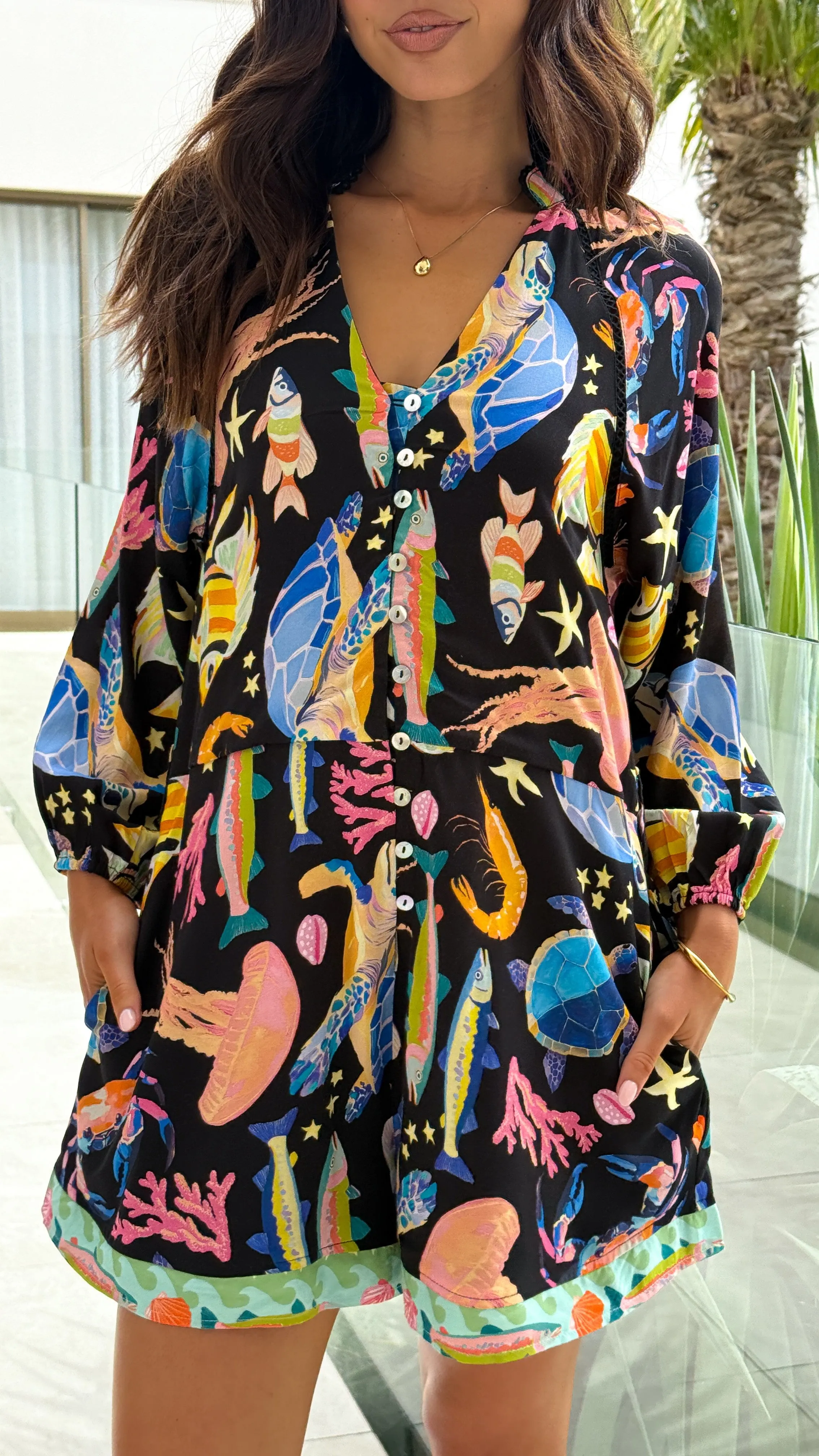 Felicita Tie Waist Playsuit - Black / Multi Print sold by Billy J product image thumbnail 5