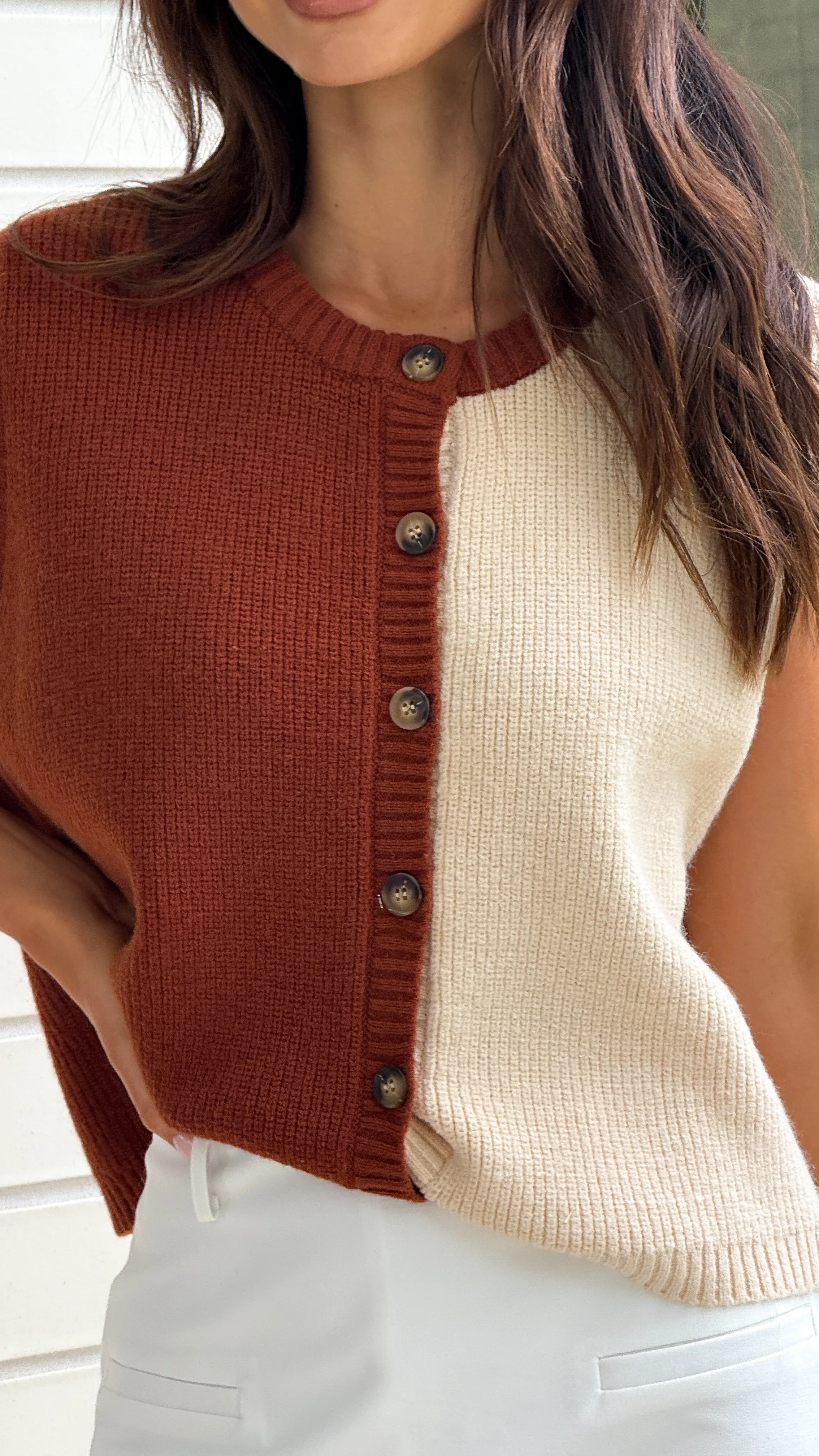 Keisha Knit Button Up Vest - Brown/Cream sold by Billy J product image thumbnail 4