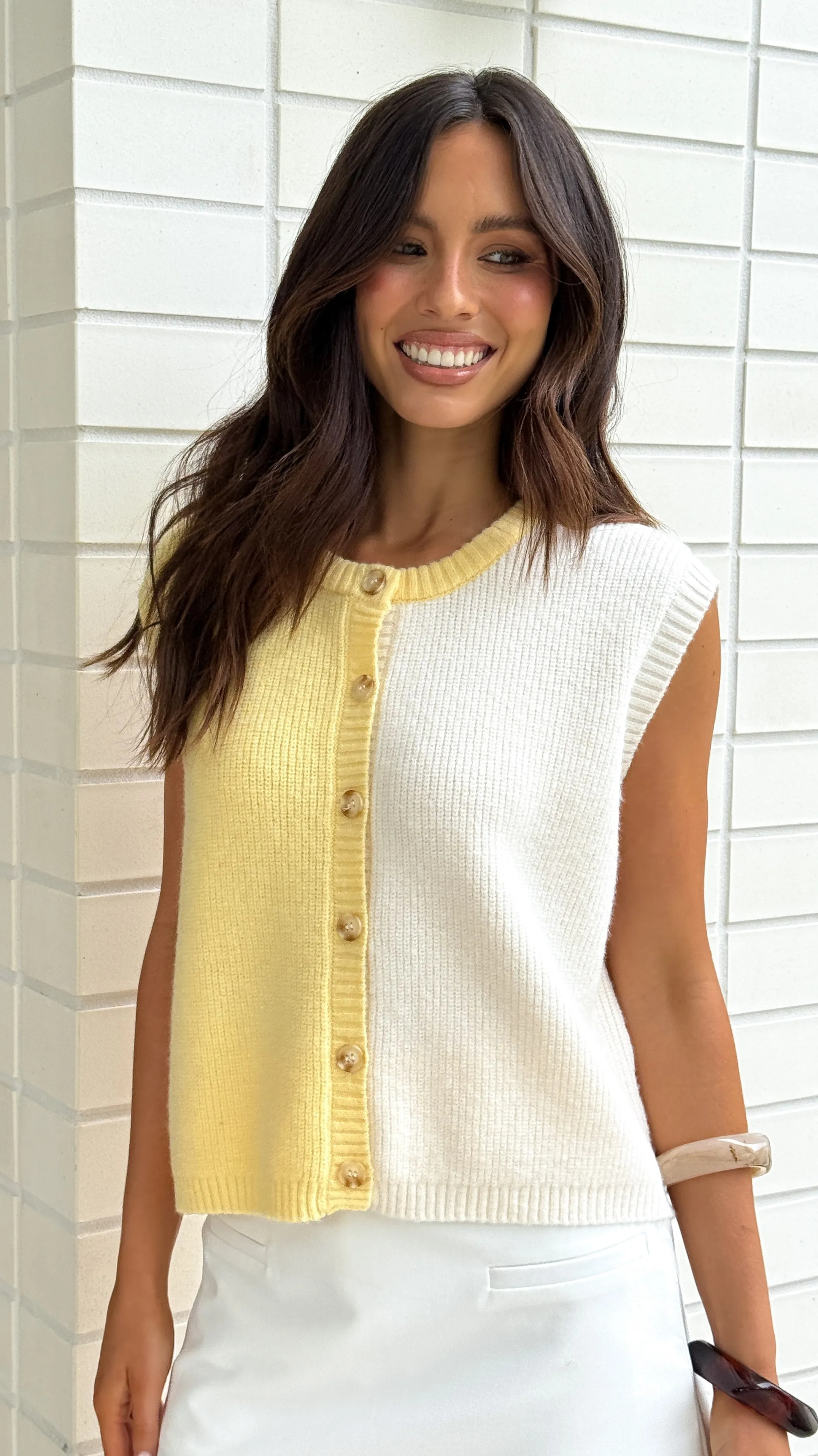 Keisha Knit Button Up Vest - Butter/White sold by Billy J product image thumbnail 4