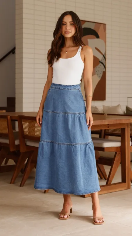 Rhea Midi Skirt - Denim made by Billy J