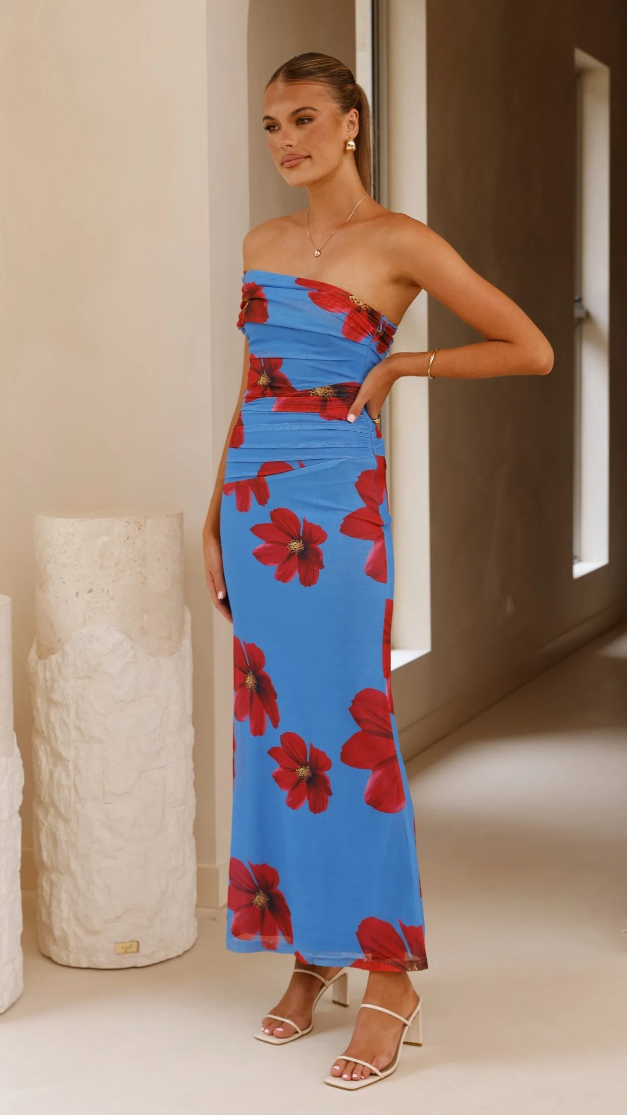 Eisa One Shoulder Maxi Dress - Blue / Red Floral sold by Billy J product image thumbnail 3