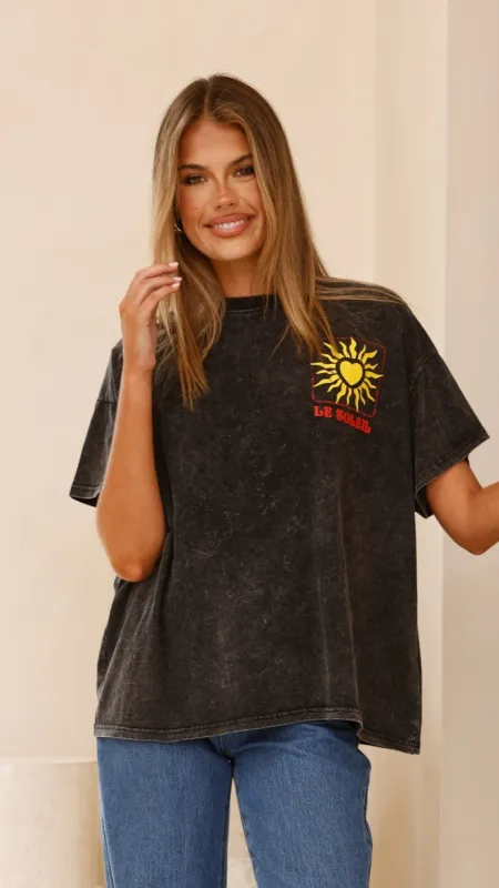 Le Soleil Acid Wash Tee - Black sold by Billy J