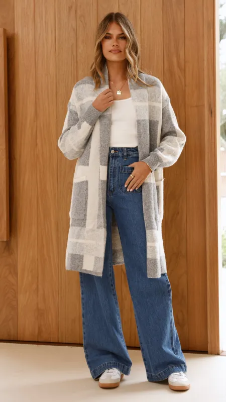 Vaza Longline Knit Cardigan - Grey/White sold by Billy J