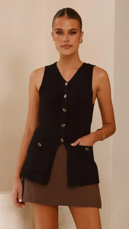 Inari Knit Button Up Vest - Black sold by Billy J