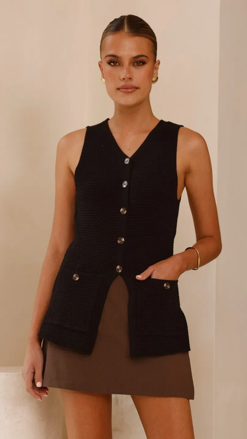 Inari Knit Button Up Vest - Black sold by Billy J