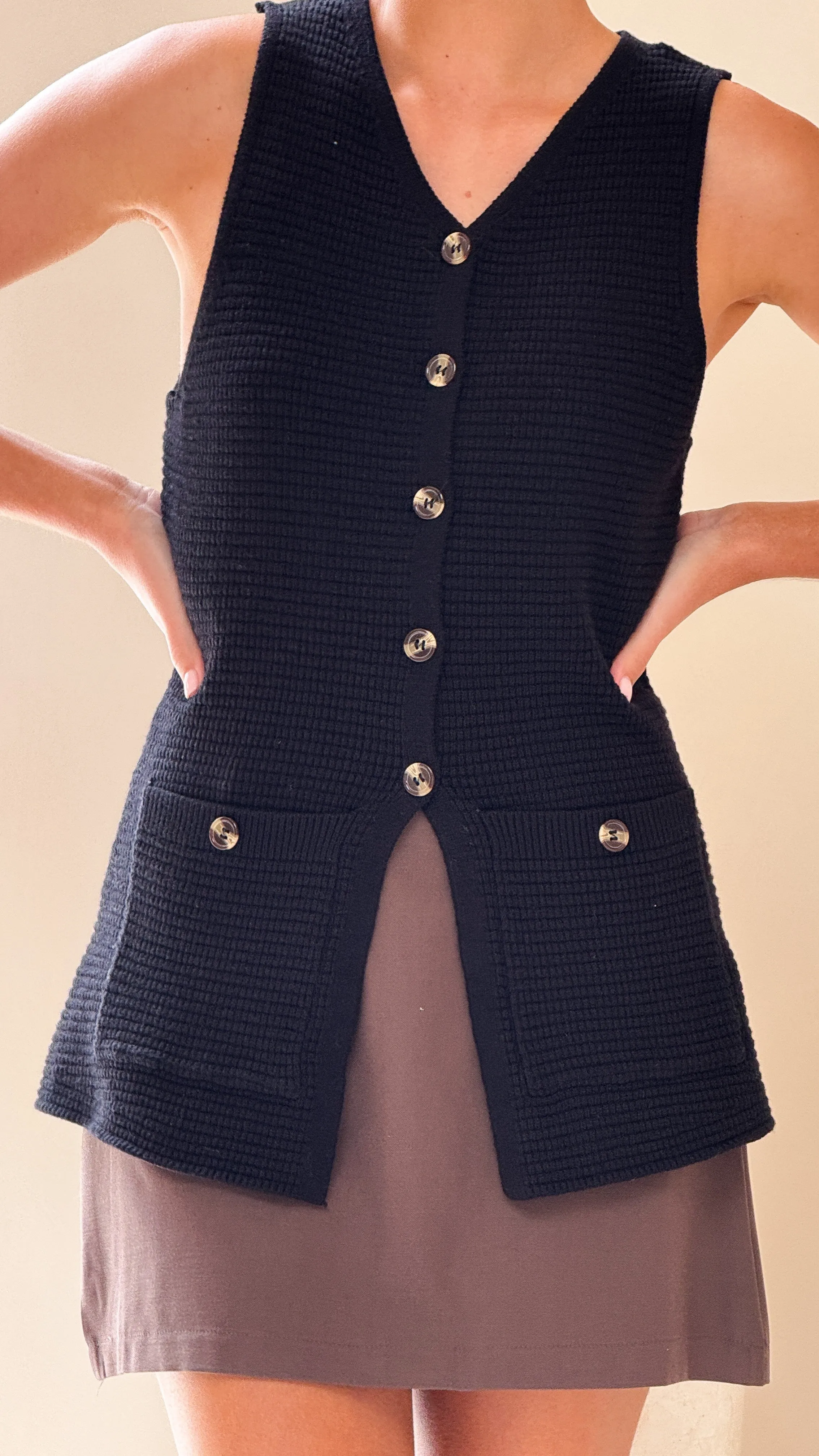 Inari Knit Button Up Vest - Black sold by Billy J product image thumbnail 4