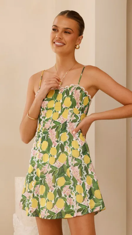 Cartia Mini Dress - Lemon Print sold by Billy J