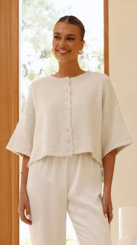 Gazelle Button Up Knit T-Shirt - Oatmeal sold by Billy J