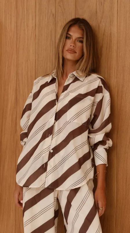 Torrey Button Up Long Sleeve Shirt - Cream/Cacao sold by Billy J