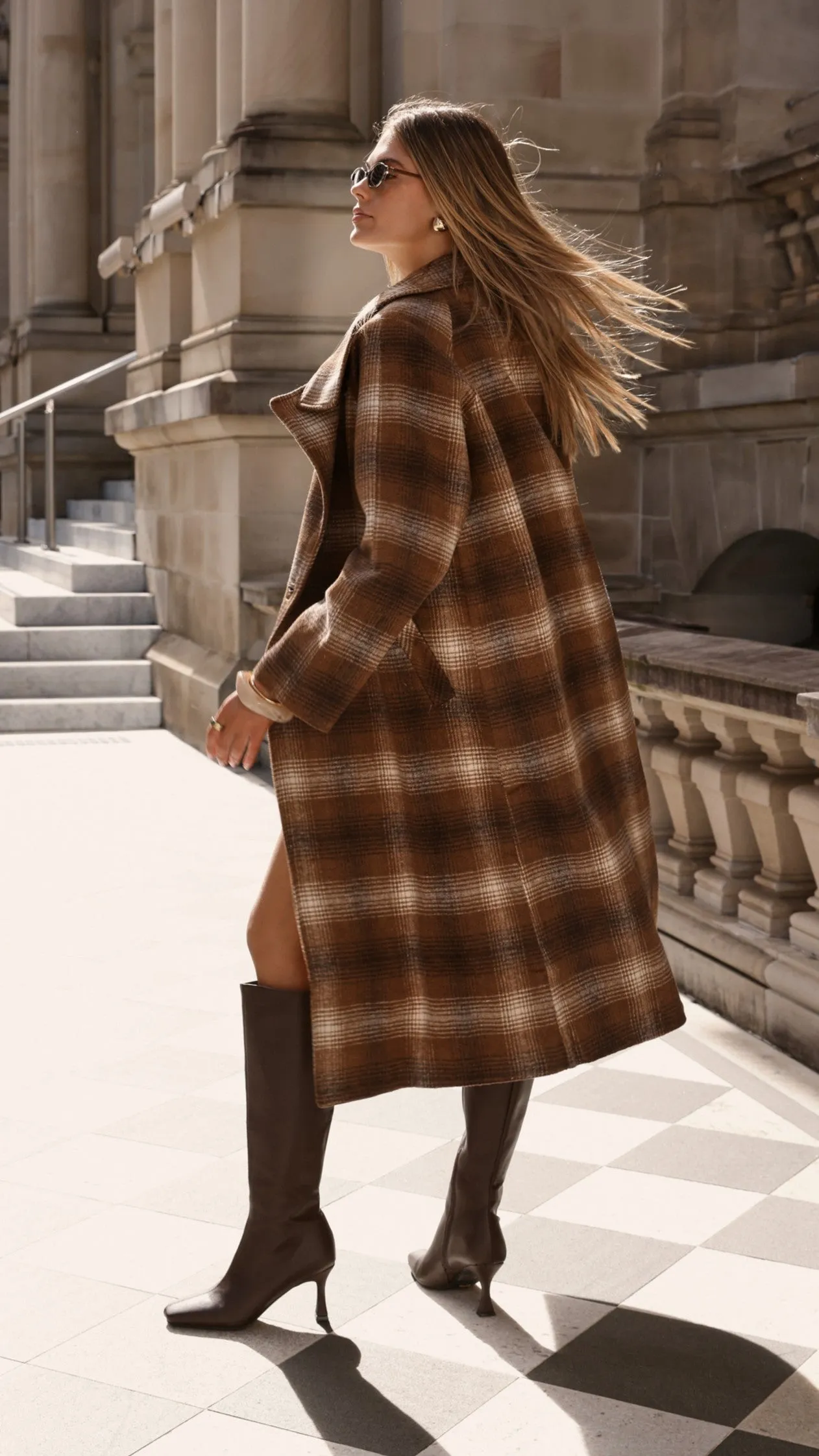 Haruna Coat - Brown / Beige Plaid Print sold by Billy J product image thumbnail 2