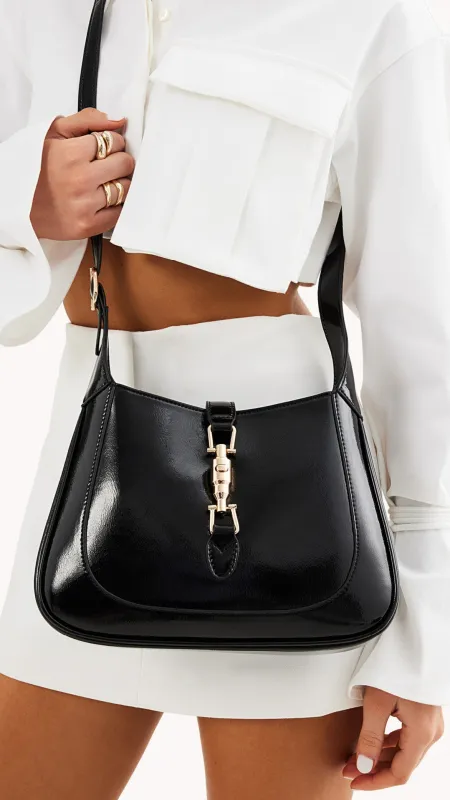 Alix Shoulder Bag - Black Crinkle Patent sold by Billy J
