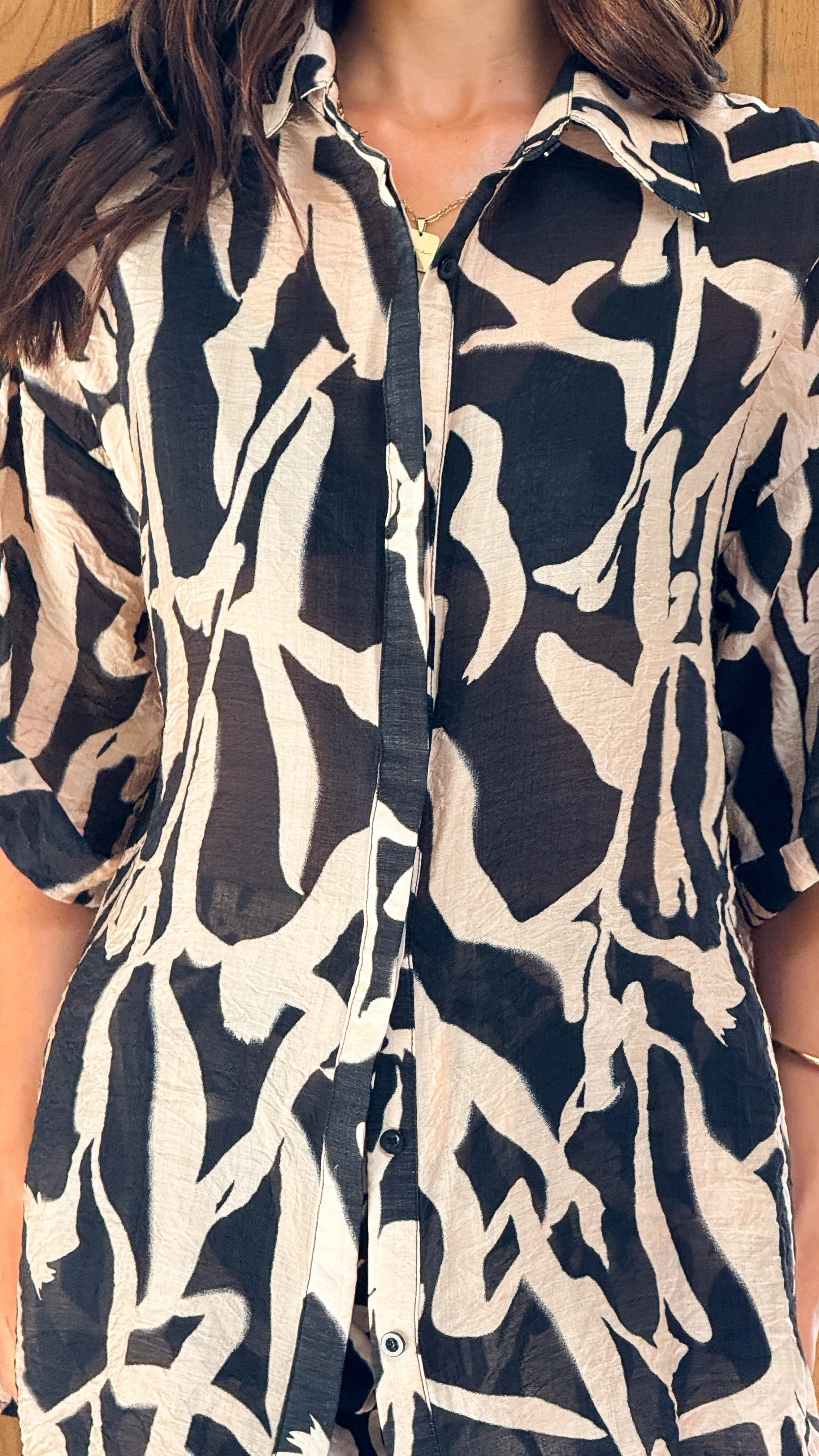 Ellis Button Up Shirt - Black/Beige sold by Billy J product image thumbnail 4