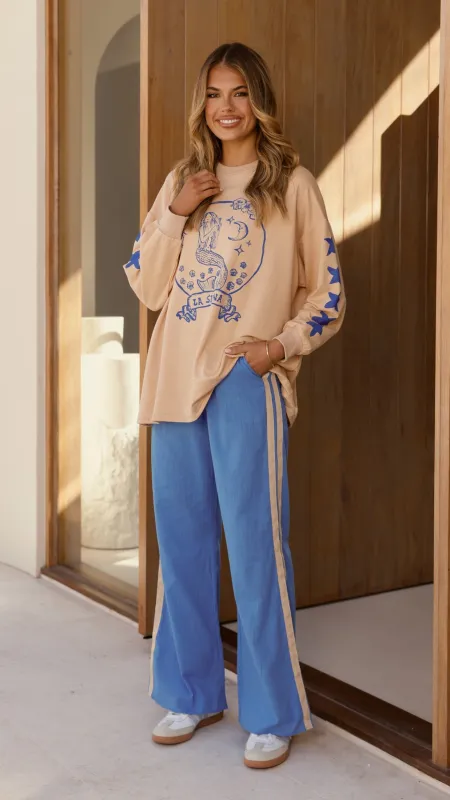 La Sirena Long Sleeve Top and Pants Set - Beige / Blue sold by Billy J