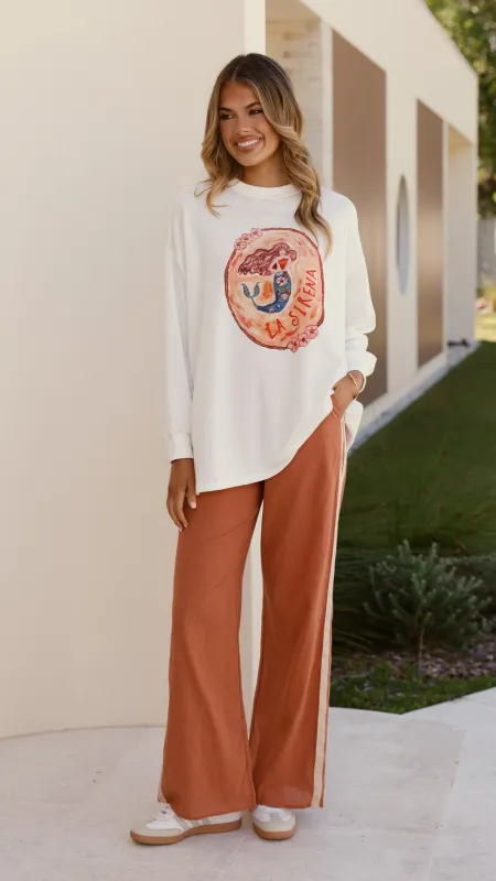 La Sirena Long Sleeve Top and Pants Set - White / Rust sold by Billy J