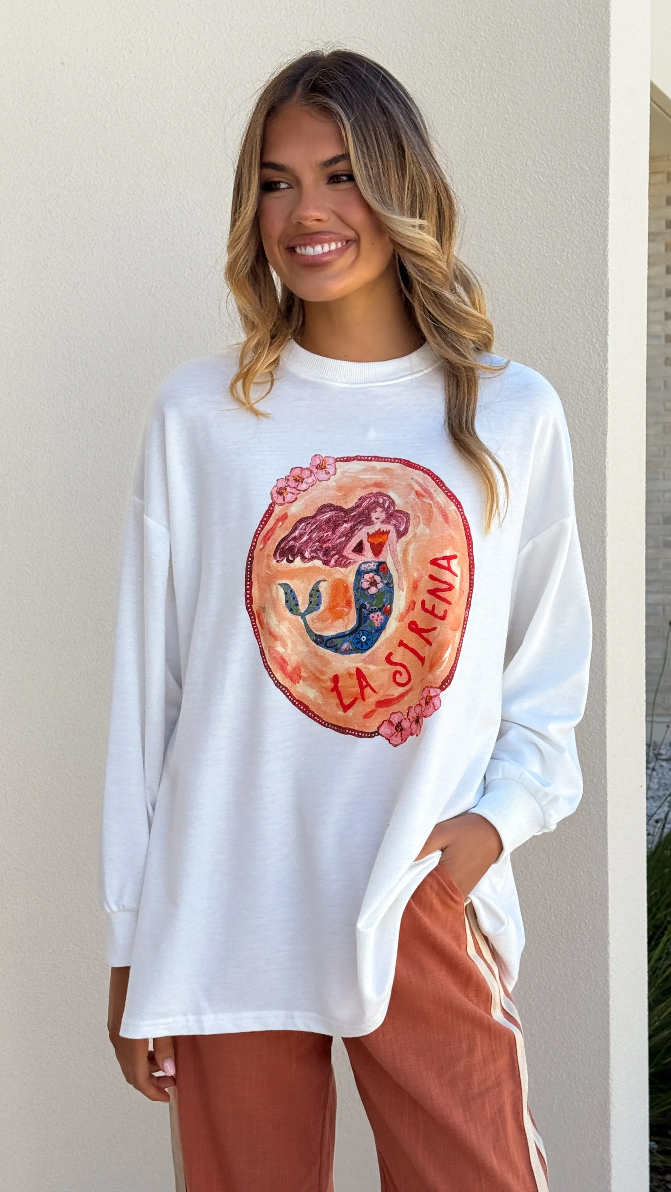 La Sirena Long Sleeve Top and Pants Set - White / Rust sold by Billy J product image thumbnail 4