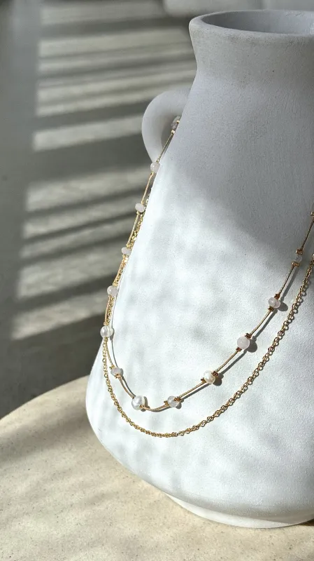 Chain Double Layer Necklace - Pink / Gold sold by Billy J