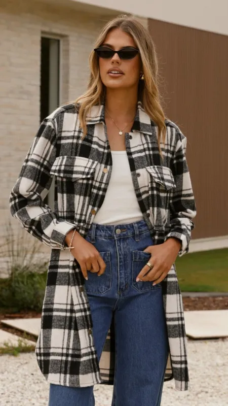 Saskia Jacket - Black/Cream Check sold by Billy J